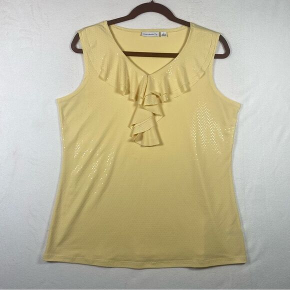 Susan Graver Tops - Susan Graver Bright Yellow Sleeveless Ruffle Neck Top Size Medium